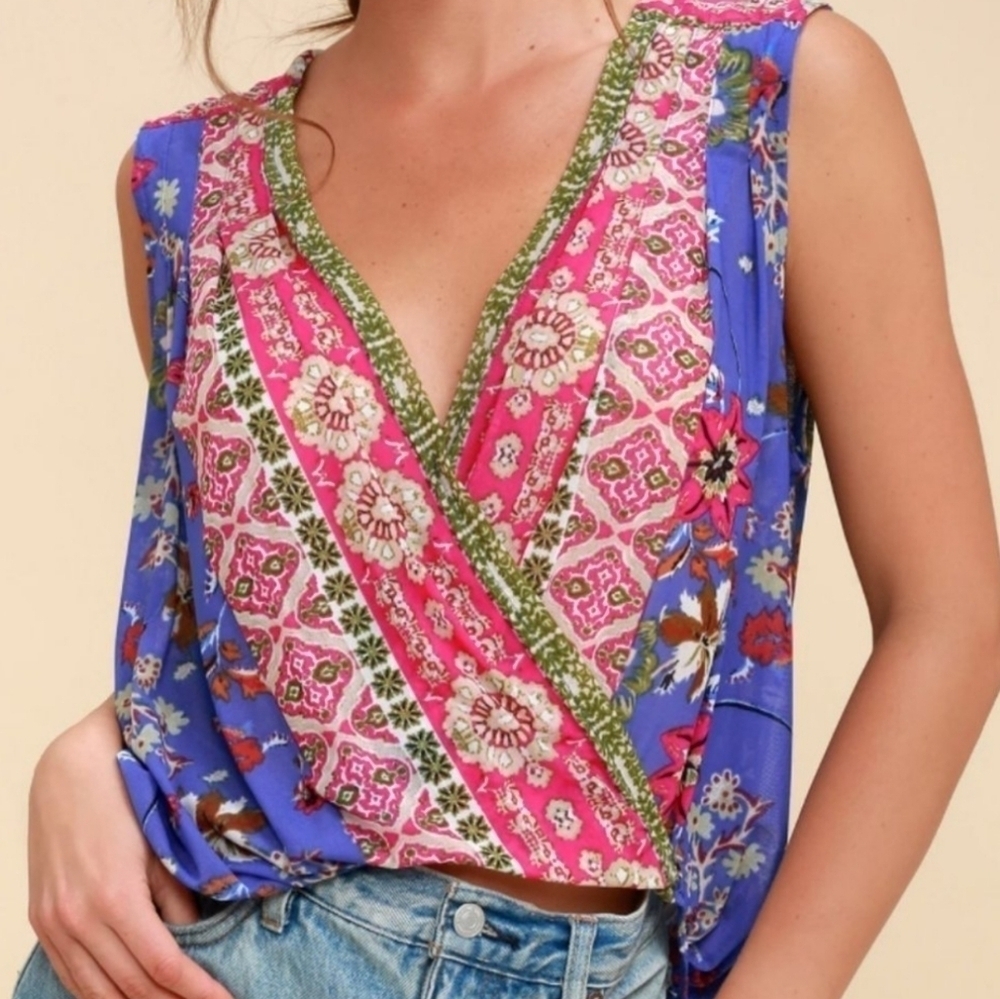 Free People Floral Mesh Blouse XS